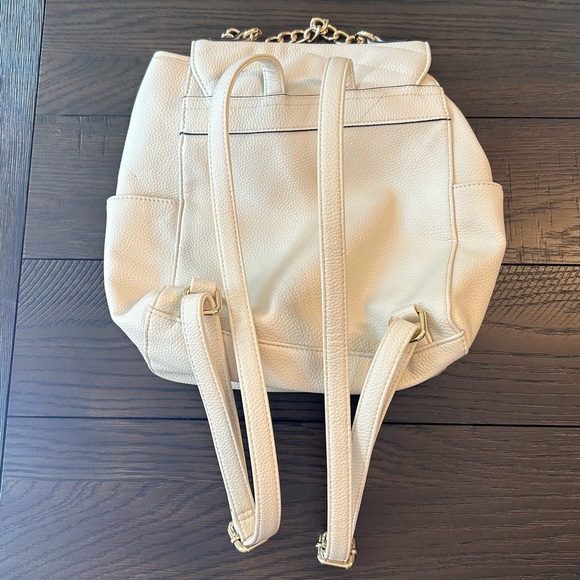 Nanette Lepore Faux Leather Quilted Small Backpack Purse Cream Travel School - Picture 4 of 12